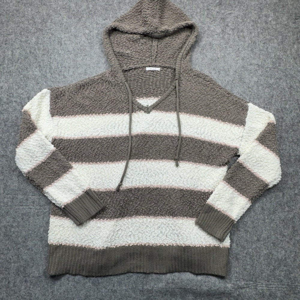 Maurices Long Sleeve Sweater Popcorn Texture Strips Women's L Hooded Pullover